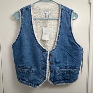 Faux Shearling-Lined Denim Vest
